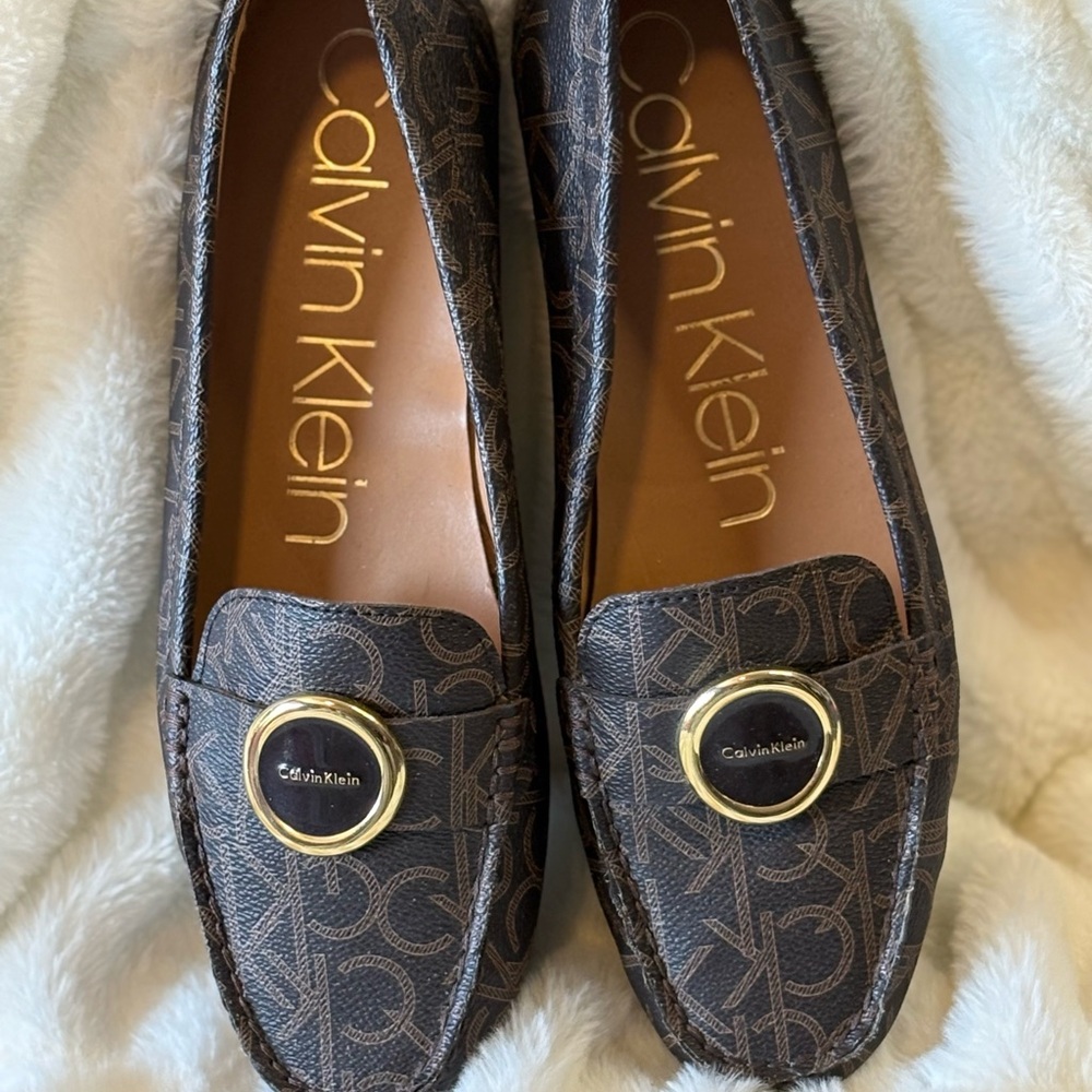 Calvin Klein Dark Brown Monogram Loafers - Picture 1 of 5